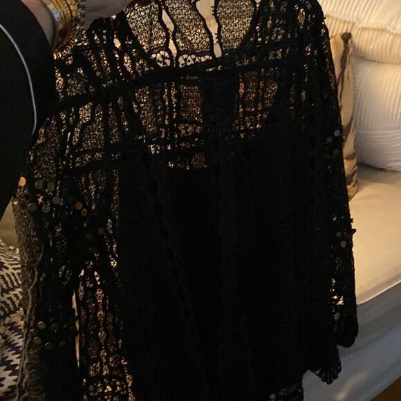 Maeve by Anthropology black lace blouse with bronze studs throughout - Picture 16 of 16
